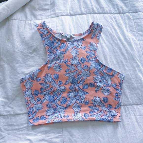 High Neck Leaf Print Crop Top - Picture 1 of 4